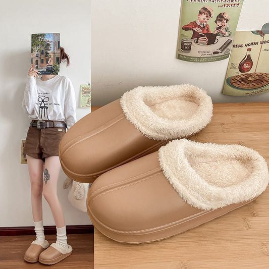 Women's Cotton Slippers for Winter 2025, Indoor Home Non-Slip Autumn and Winter Cold-Proof Closed-Toe Waterproof Fur Slippers for Winter Home Use by PDG ibma