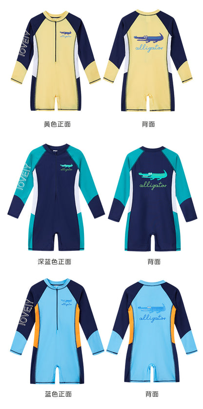 Summer New Children's Swimsuit Big Children's Long-sleeved Sunscreen Suit Boy's Swimsuit Comfortable Fit Student's Swimsuit