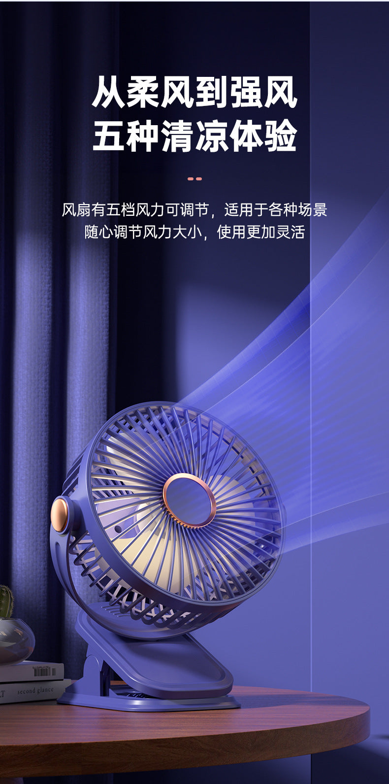 Four-In-One Multifunctional Clip Fan Light USB Charging Student Dormitory Night Light Clip Fan Desktop Mini