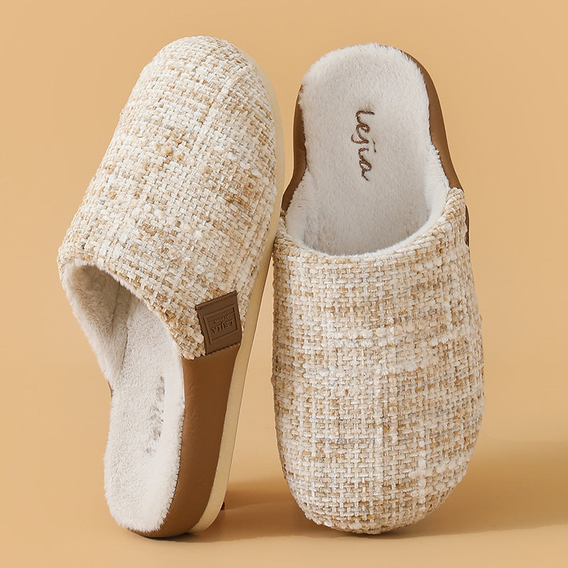 2025 New Cotton Slippers for Women, Retro Chanel Style, Winter Warm Non-Slip Indoor Slippers for Couples, Home Use for Men