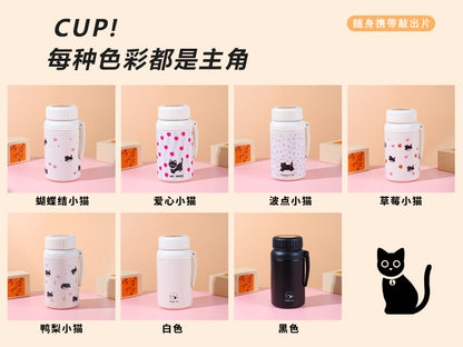Cartoon cute high-value large-capacity new thermos stainless steel outdoor sports portable rope coffee cup