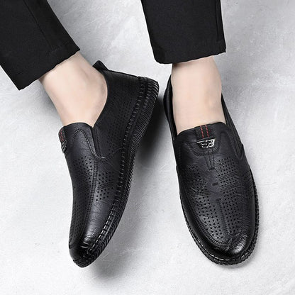 [Broken Size Processing] Leather Shoes Men's Genuine Leather Hole Shoes Dad Shoes Summer Soft Bottom Breathable Lazy Bean Shoes