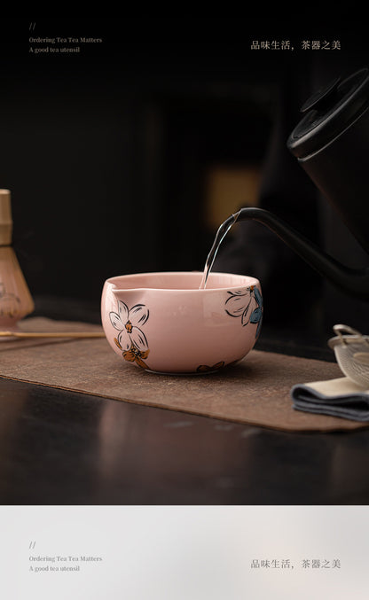 Japanese Tea Ceremony Cherry Blossom Pink Matcha Four-Piece Ceramic Matcha Bowl Tea Whisk Tea Spoon Tea Accessories