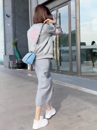 Spring Women's Shenzhen Nanyou New High-end Sense Fried Street Sweatshirt Dress Slim-fit Hip Skirt Two-piece Dress