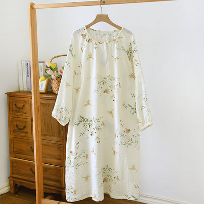 Crewneck Nightdress Women's Pajamas Spring and Autumn Cotton Long-sleeved dress Spring and Summer suit Cartoon Home Clothes for Women