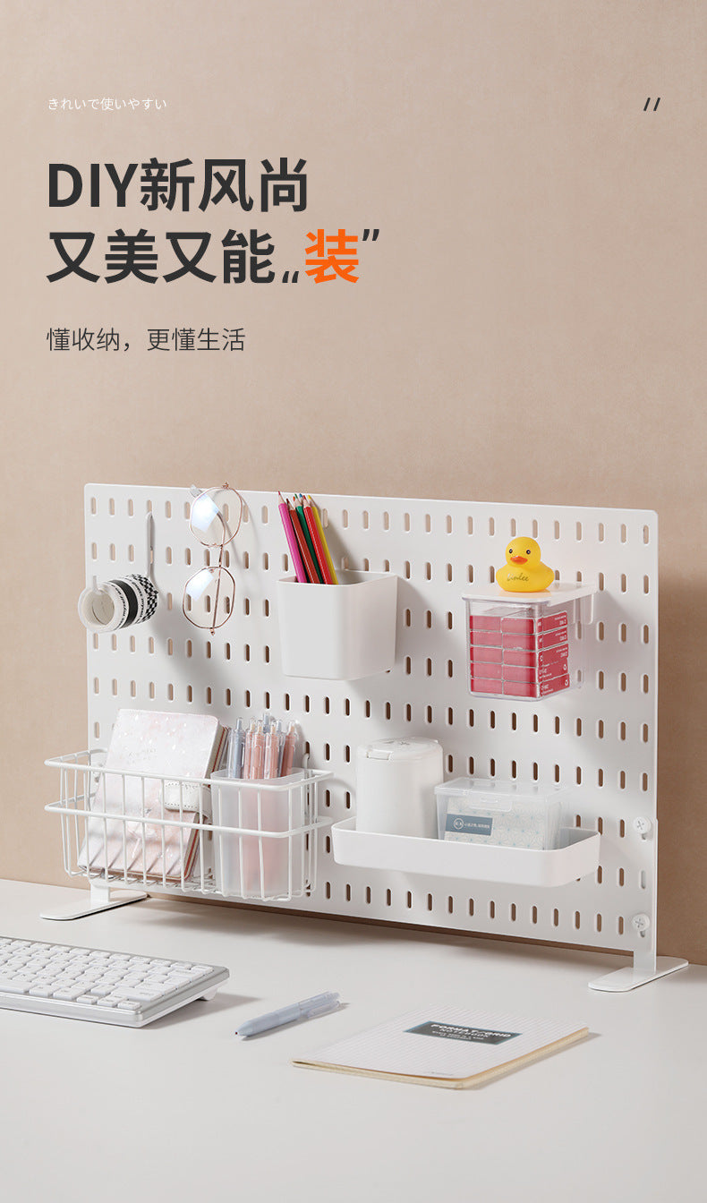 Desktop Perforated Board Storage Rack Organizer Office Partition Workstation Desk Stationery Organizer Shelf No Drilling Required