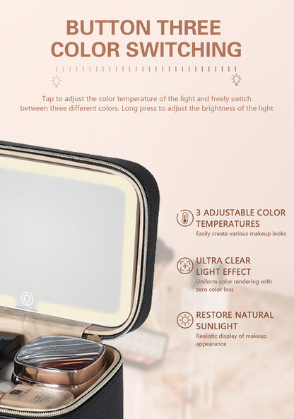Cross-Border Led Mirror Travel Makeup Bag, Makeup Mirror, Cosmetics Portable Large-Capacity Makeup Case, Hand-Held Beauty Bag