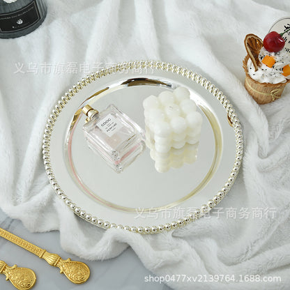 European-style metal bead spot snack cake plate silver-plated fruit plate afternoon tea cake jewelry tray photo props