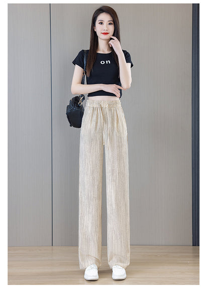 Ice Silk Wide Pants for Women Summer 2025 New High-Waisted Lazy Casual Thin Straight Floor-Length Pants