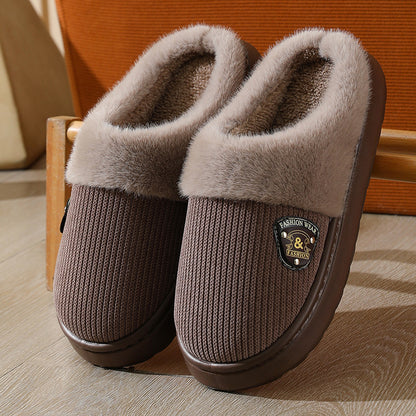 Autumn and Winter Cotton Slippers for Women 2025 New Home Indoor Couple Warm Plush Thickeneded Bottom Men's Cotton Slippers