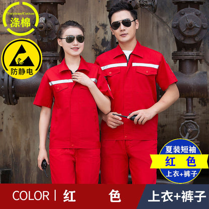 Summer thin anti-static overalls suit men's and women's long short sleeve gas station filling station gas petrochemical electricsuit