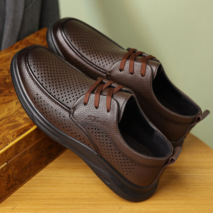 Summer Men's Shoes for Middle-Aged and Elderly People, Genuine Leather Breathable Men's Sandals, Leather Shoes, Soft Soles, Hollow Casual Shoes, Clogs