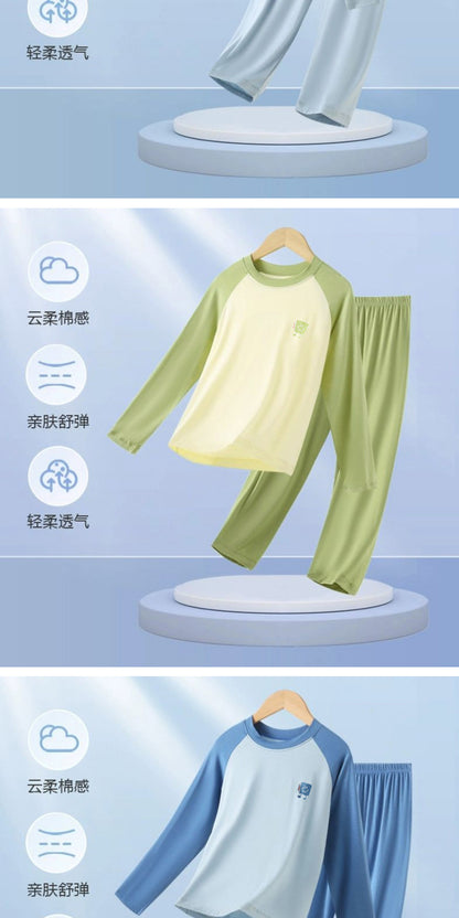 Children's Home Clothes Spring and Summer Modal Long Sleeve Trousers Pajamas suit Boys and Girls Shoulder Cooler Air-conditioning Clothes