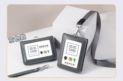Work Card Case Detached Double Card Position Genuine Leather Folding Card Case Chest Card Lanyard Access Control Card Student School Card Rice