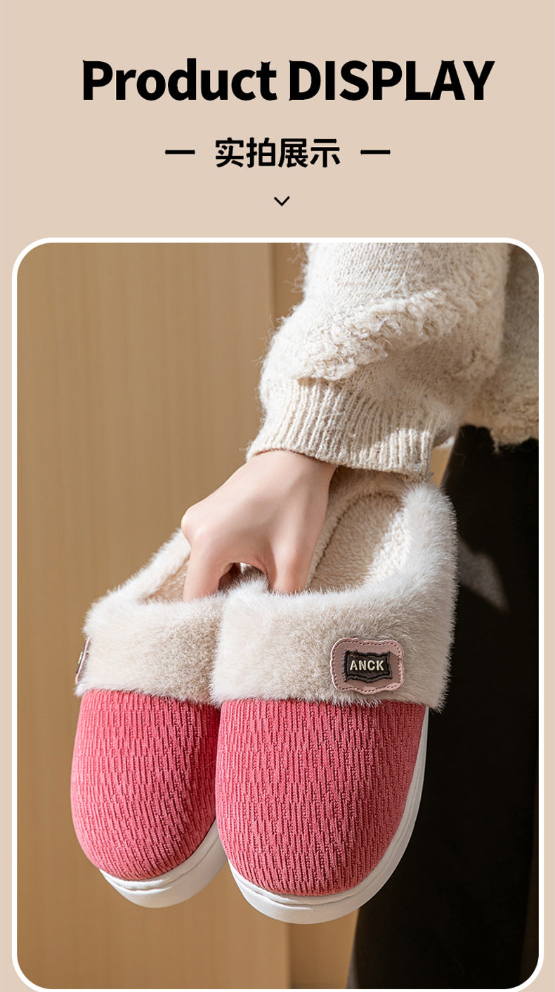 Cotton Slippers for Women, Fashionable Winter Indoor Home Non-Slip Plush Warm Couple Style Fleece-Lined Thick-Soled Cotton Slippers for Men