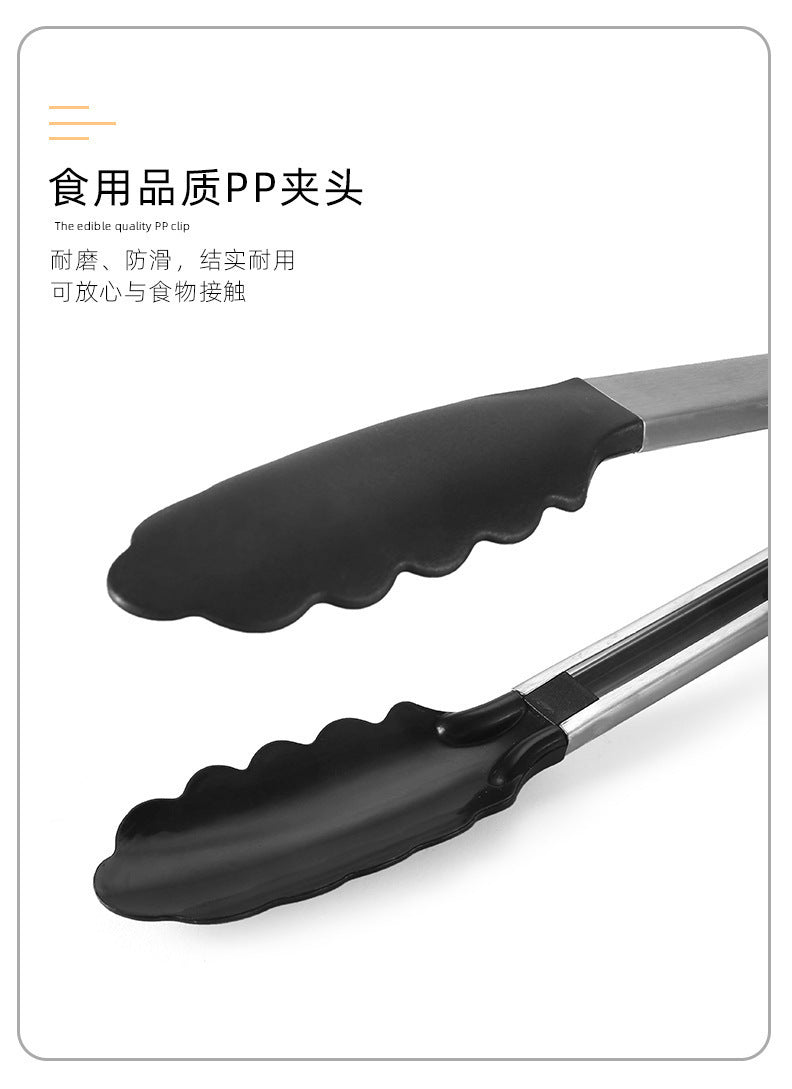 Cross-Border Black Silicone Clips, High Temperature Resistant Kitchen Food Frying Stainless Steel Fried Steak Clips, Special Food Clips for Cooking