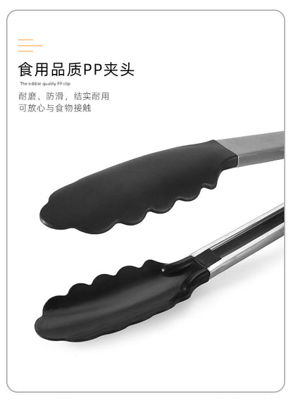 Cross-Border Black Silicone Clips, High Temperature Resistant Kitchen Food Frying Stainless Steel Fried Steak Clips, Special Food Clips for Cooking