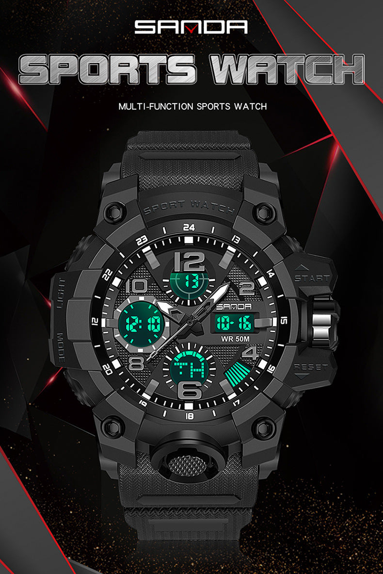 Sanda Hot-Selling Watch Korean Version Student Party Multi-Functional Waterproof Alarm Clock Electronic Watch Cool Dual Display Luminous Sports Watch by PDG ibma
