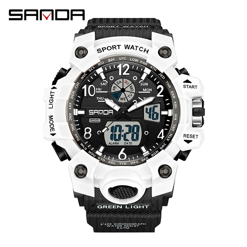 Sanda Hot-Selling Watch Korean Version Student Party Multi-Functional Waterproof Alarm Clock Electronic Watch Cool Dual Display Luminous Sports Watch by PDG ibma
