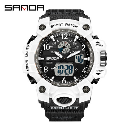 Sanda Hot-Selling Watch Korean Version Student Party Multi-Functional Waterproof Alarm Clock Electronic Watch Cool Dual Display Luminous Sports Watch by PDG ibma
