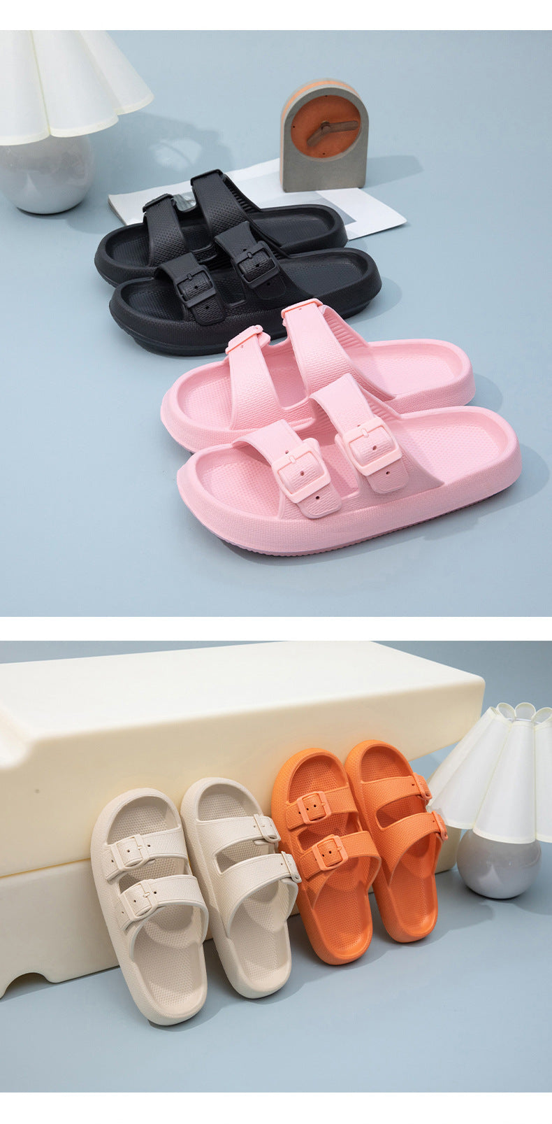 Foreign Trade Double Buckle Cool EVA Slippers Lovers Women's Beach Slippers Classic Men's Slippers