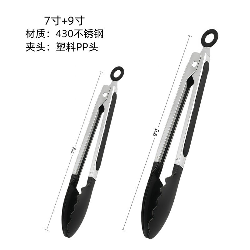Cross-Border High-Temperature Resistant Steak Grilling Tongs 430 Stainless Steel Anti-Scalding Thickened Barbecue Tongs Kitchen Tools Food Tongs