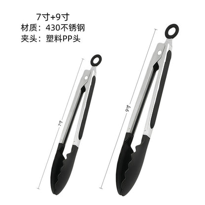 Cross-Border High-Temperature Resistant Steak Grilling Tongs 430 Stainless Steel Anti-Scalding Thickened Barbecue Tongs Kitchen Tools Food Tongs