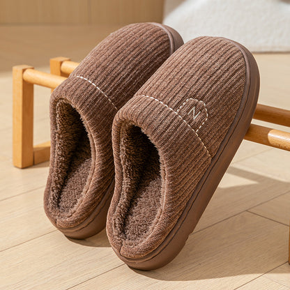 Women's Thick-Soled Winter Non-Slip Couple Indoor Warm Home Slippers with Fur for Men and Women