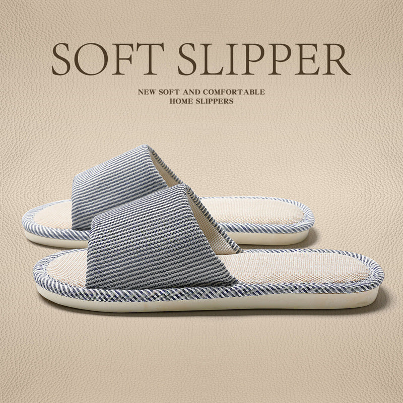 Linen Slippers for Men 2025 New Summer Indoor Home Soft-Soled Non-Slip Breathable Deodorant Cotton and Linen Slippers for Men