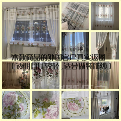 American Luxury Peony Embroidery Tulle Curtains for Living Room European Elegant Flower Embroidered Sheer Voile Bedroom Window