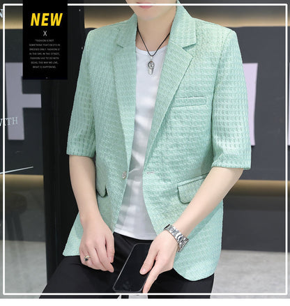 Summer half sleeve thin suit Korean style men's half sleeve fashionable fashionable jacket slim fit trendy summer small suit