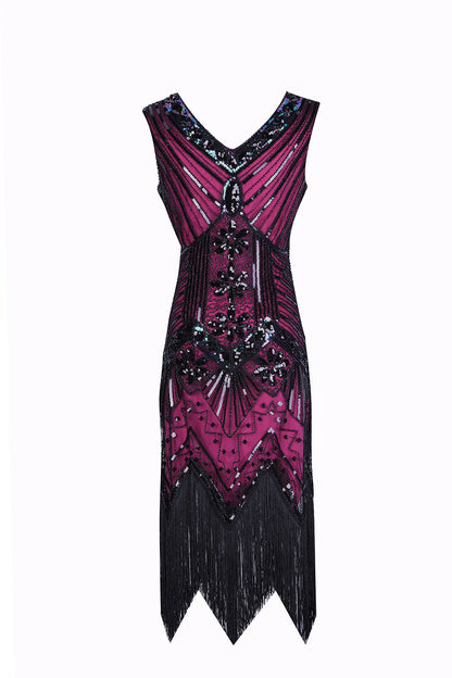 S-4Xl Amazon Wish Real Shot 1920S Retro Sequin Dress Handmade Beaded Tassel Plus Size Evening Dress