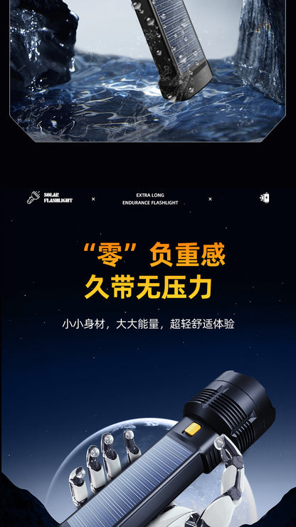 Strong solar flashlight super bright outdoor explosive long endurance with charging portable handheld 100,000 lumns light