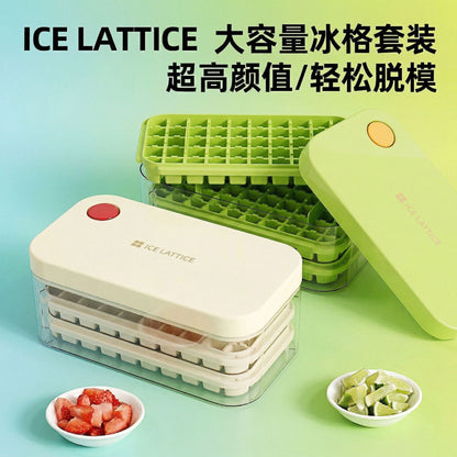 Ice Cube Mold Food Grade Household Pressed Ice Tray Large Capacity Ice Cube Storage Box Refrigerator Homemade Frozen Ice Artifact