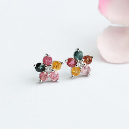 Guan Yu S925 Silver Needle Natural Tourmaline Earrings Flower Ear Hooks Gemstone Factory Wholesale Dropshipping S2053101