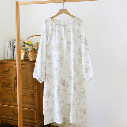 Crewneck Nightdress Women's Pajamas Spring and Autumn Cotton Long-sleeved dress Spring and Summer suit Cartoon Home Clothes for Women
