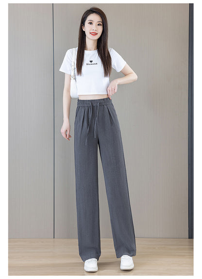 Ice Silk Wide Pants for Women Summer 2025 New High-Waisted Lazy Casual Thin Straight Floor-Length Pants
