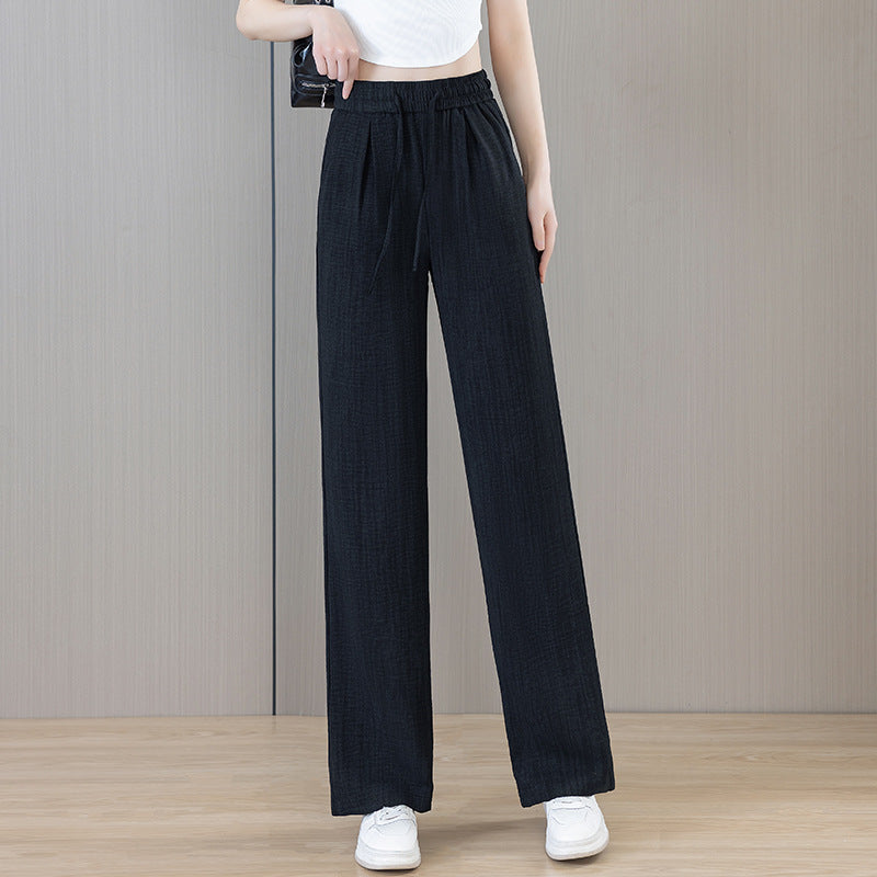 Ice Silk Wide Pants for Women Summer 2025 New High-Waisted Lazy Casual Thin Straight Floor-Length Pants