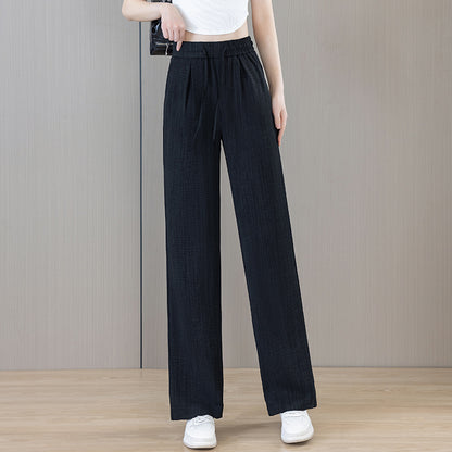 Ice Silk Wide Pants for Women Summer 2025 New High-Waisted Lazy Casual Thin Straight Floor-Length Pants