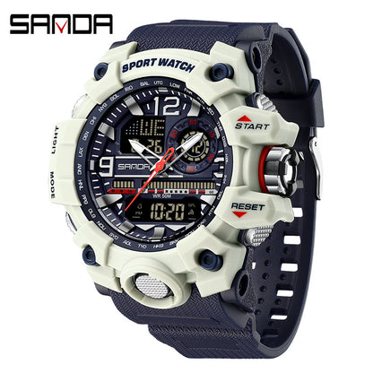 Sanda Hot-Selling Watch Korean Version Student Party Multi-Functional Waterproof Alarm Clock Electronic Watch Cool Dual Display Luminous Sports Watch by PDG ibma