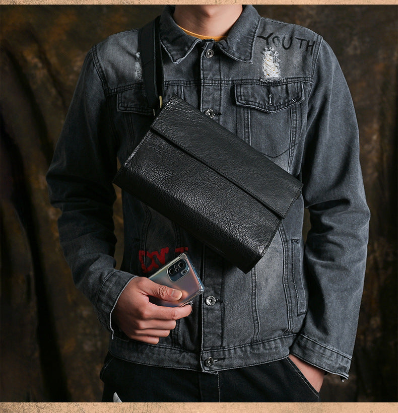 Ancient Trendy Guest Genuine Leather Men's Bag Single Shoulder Crossbody Bag Handmade Cowhide Backpack Simple Small Bag Crazy Horse Leather Men's Bag