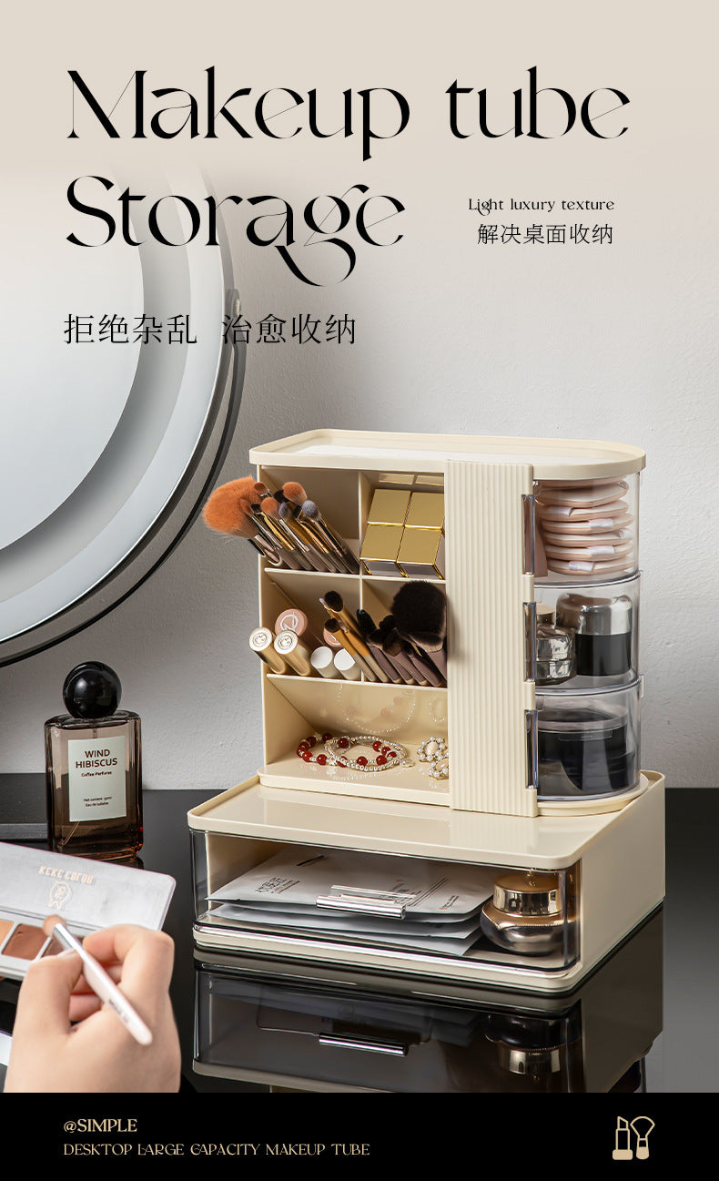 Makeup Brush Storage Box, Dressing Table, Large-Capacity Desktop, High-Looking Brush Pen Holder, Eye Shadow Brush, Eyebrow Pencil, Lipstick Shelf