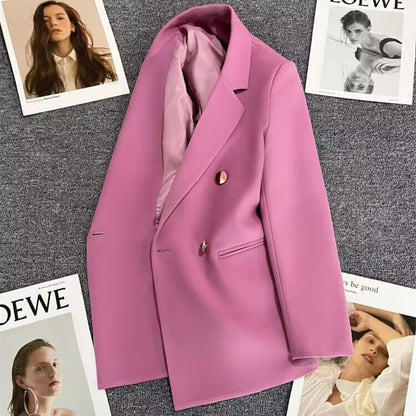 Green Metal Buckle Korean Style 2024 Spring and Autumn New Milk White Suit Jacket Women's Casual All-match High-end Suit