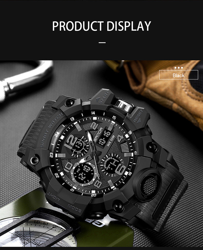 Sanda Hot-Selling Watch Korean Version Student Party Multi-Functional Waterproof Alarm Clock Electronic Watch Cool Dual Display Luminous Sports Watch by PDG ibma