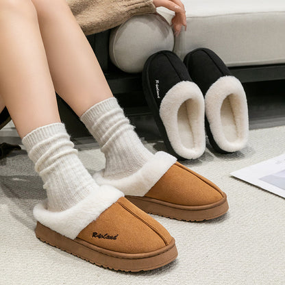 Cotton Slippers for Women in Autumn and Winter Indoor Home Non-Slip Fleece-Lined Warm Thick-Soled Couples Outer Wear Plush Cotton Shoes