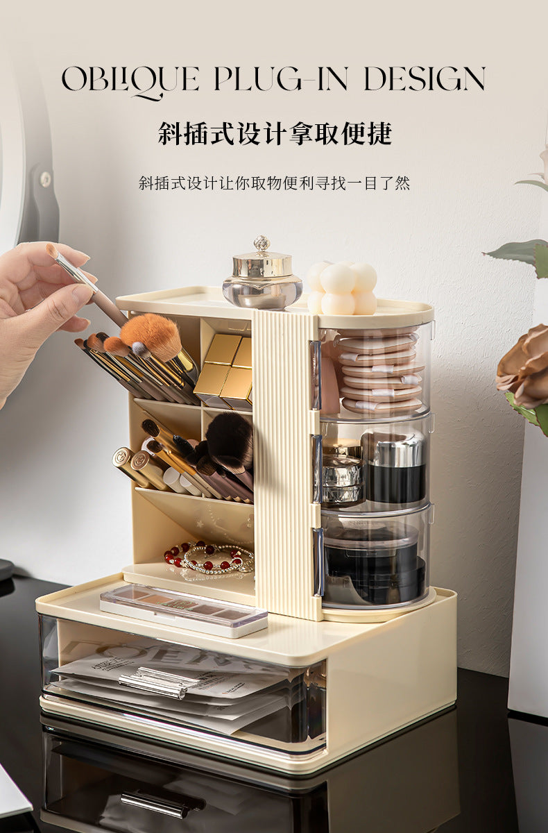 Makeup Brush Storage Box, Dressing Table, Large-Capacity Desktop, High-Looking Brush Pen Holder, Eye Shadow Brush, Eyebrow Pencil, Lipstick Shelf