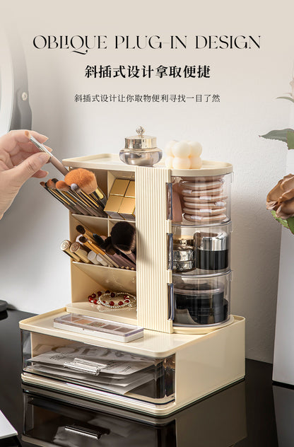 Makeup Brush Storage Box, Dressing Table, Large-Capacity Desktop, High-Looking Brush Pen Holder, Eye Shadow Brush, Eyebrow Pencil, Lipstick Shelf