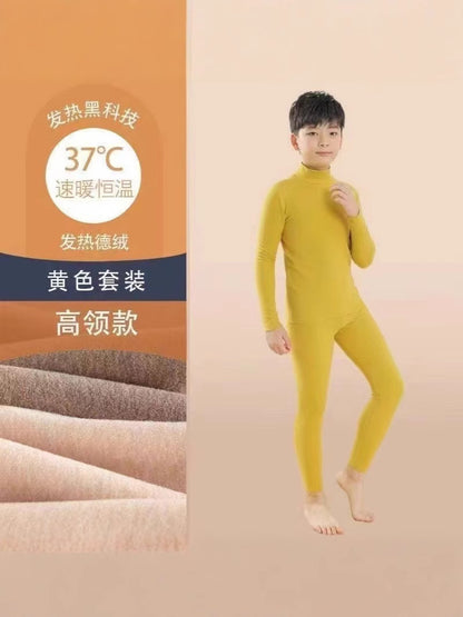Mid-high collar children's velvet thermal suit for boys ground plush cold-proof one-piece velvet large children's thick thermal underwear