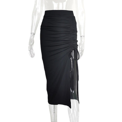 European and American Cross-border Fashion Women's Clothing 2022 Independent Station Summer Hot Season New High Waist Split Slim Fold Skirt