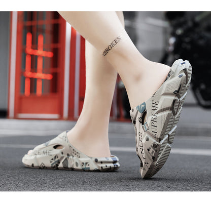 Coconut Slippers for Men to Wear Outside in Summer, Non-Slip Thick Soles for Stepping on Shit, Home Bathing, Men's Outdoor Sports Beach Sandals